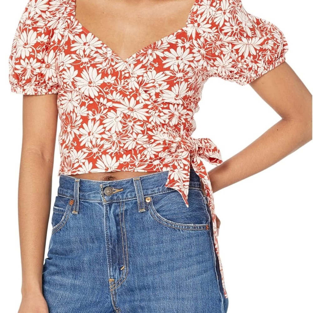 Madewell Anita Floral Linen Wrap Top